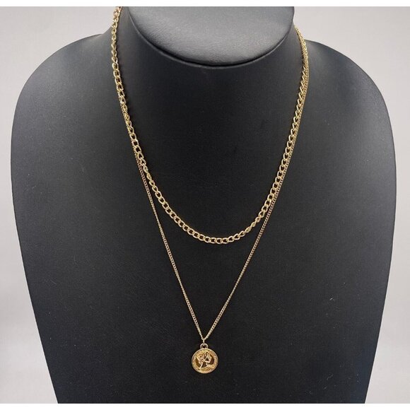 Marked EN Multistrand Layered Pendant Chain Necklace Gold Tone 17- 18 Inches - Picture 7 of 7